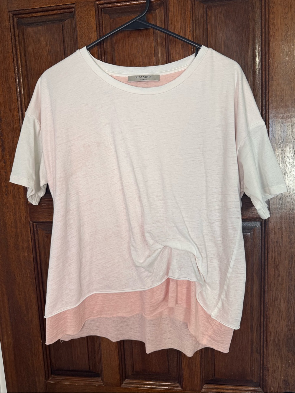 All Saints Pink & White Layered Short Sleeve Tee